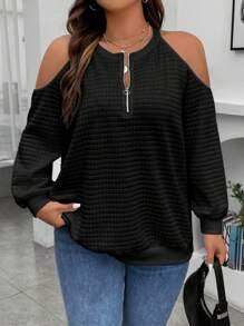 Celure Talla grande Sudadera de hombros descubiertos con cremallera cuarta