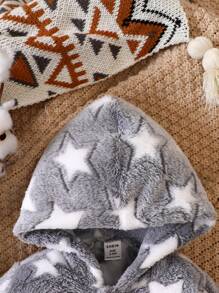 Baby Boy Star Pattern Hooded Teddy Jumpsuit - Multicolor - View 5