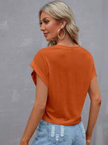 SHEIN LUNE 素色蝙蝠袖T恤 - 鏽棕色 - 查看 2