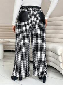 SHEIN Privé Plus Houndstooth Print Wide Leg Pants - Black and White - View 2