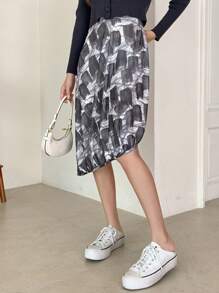 SHEINNeu 滿版印花不對稱下擺半身裙