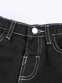 SHEIN 男小童頂針直筒牛仔褲 - 黑色 - 查看 4