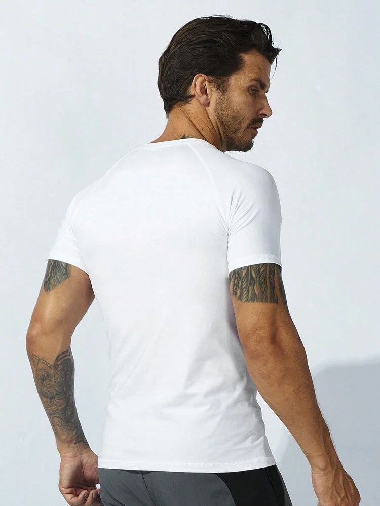 Men Solid Raglan Sleeve Sports Tee Workout Tops Basic T Shirt 2-Piece Set