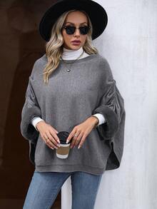 SHEIN LUNE Solid Batwing Sleeve Sweater - Grey - View 6