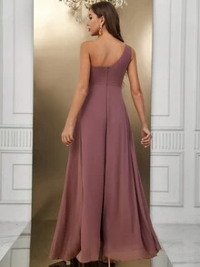 SHEIN Belle 一字肩純色伴娘禮服 - 藕粉色 - 查看 2