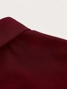 SHEIN MOD Plus Mock Neck Flare Sleeve Pleated Hem Belted Dress - Burgundy - View 3