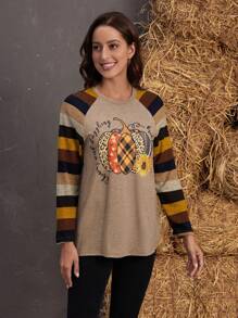 EMERY ROSE Halloween Pumpkin & Slogan Graphic Raglan Sleeve Tee