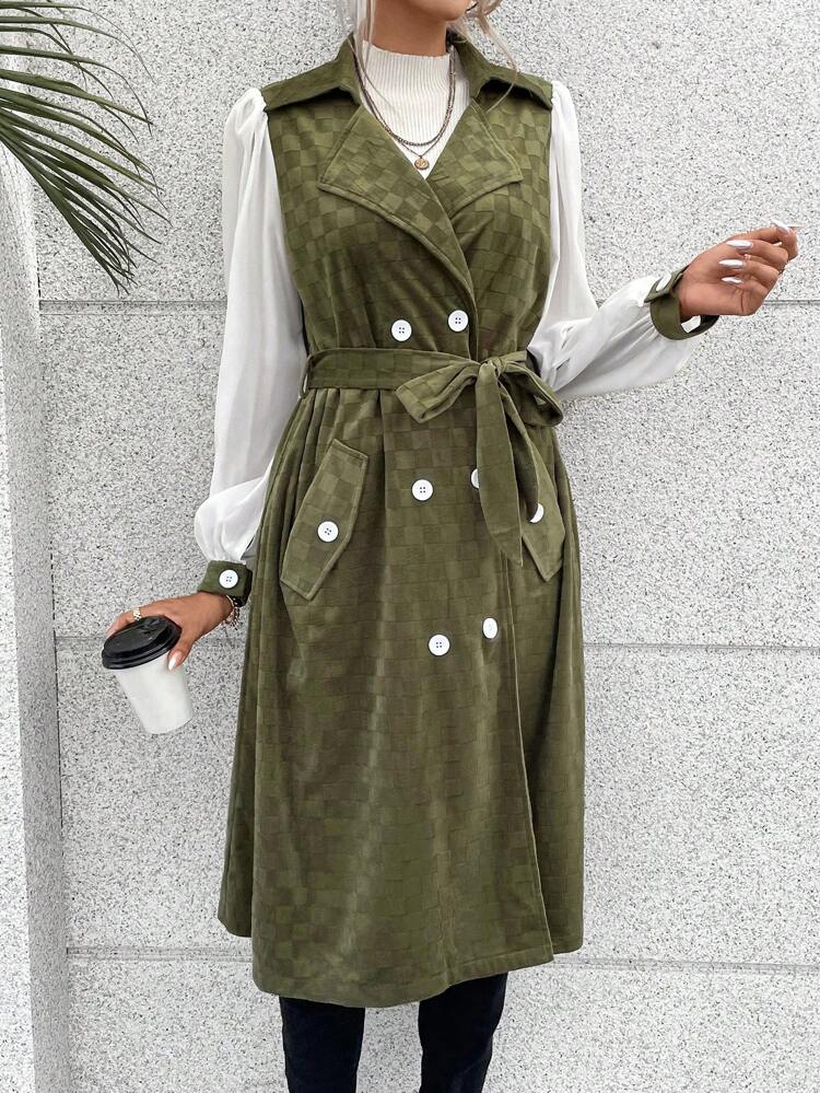 Double Breasted Belted Trench Coat Without Blouse