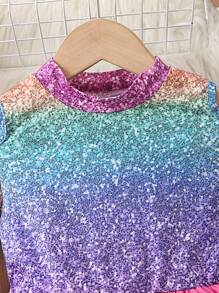 SHEIN Cô Gái Trẻ Bóng Vai lạnh Lưới Hem Đầm - Hồng - Xem 5