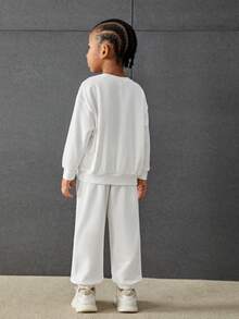 Young Boy Slogan Graphic Drop Shoulder Sweatshirt & Sweatpants - White - View 3