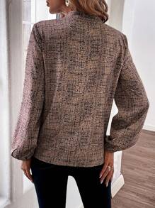 SHEIN Clasi 滿版印花燈籠袖襯衫 - 卡其色 - 查看 2