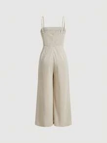 SHEIN MOD Nút phía trước quần ống rộng Tổng thể Jumpsuit Không có áo sơ mi - Màu be - Xem 2