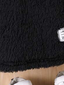 Baby Boy Patch Detail Teddy Hoodie - Black - View 6