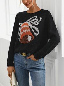 SHEIN LUNE Suéter de punto con caída de hombros y estampado de campana para otoño e invierno - Negro - Ver 1