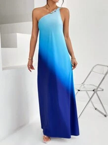 Firerie Vestido maxi de ombré de un hombro - Azul - Ver 6