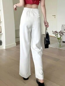 Quần ống rộng có túi xéo chắc chắn - trắng - Xem 3
