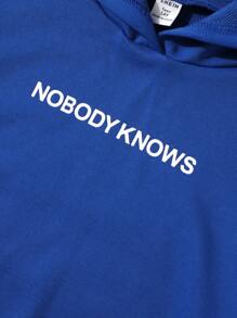 Teen Boy Slogan Graphic Kangaroo Pocket Drawstring Hoodie - Blue - View 6