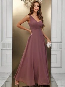 SHEIN Belle 一字肩純色伴娘禮服 - 藕粉色 - 查看 1