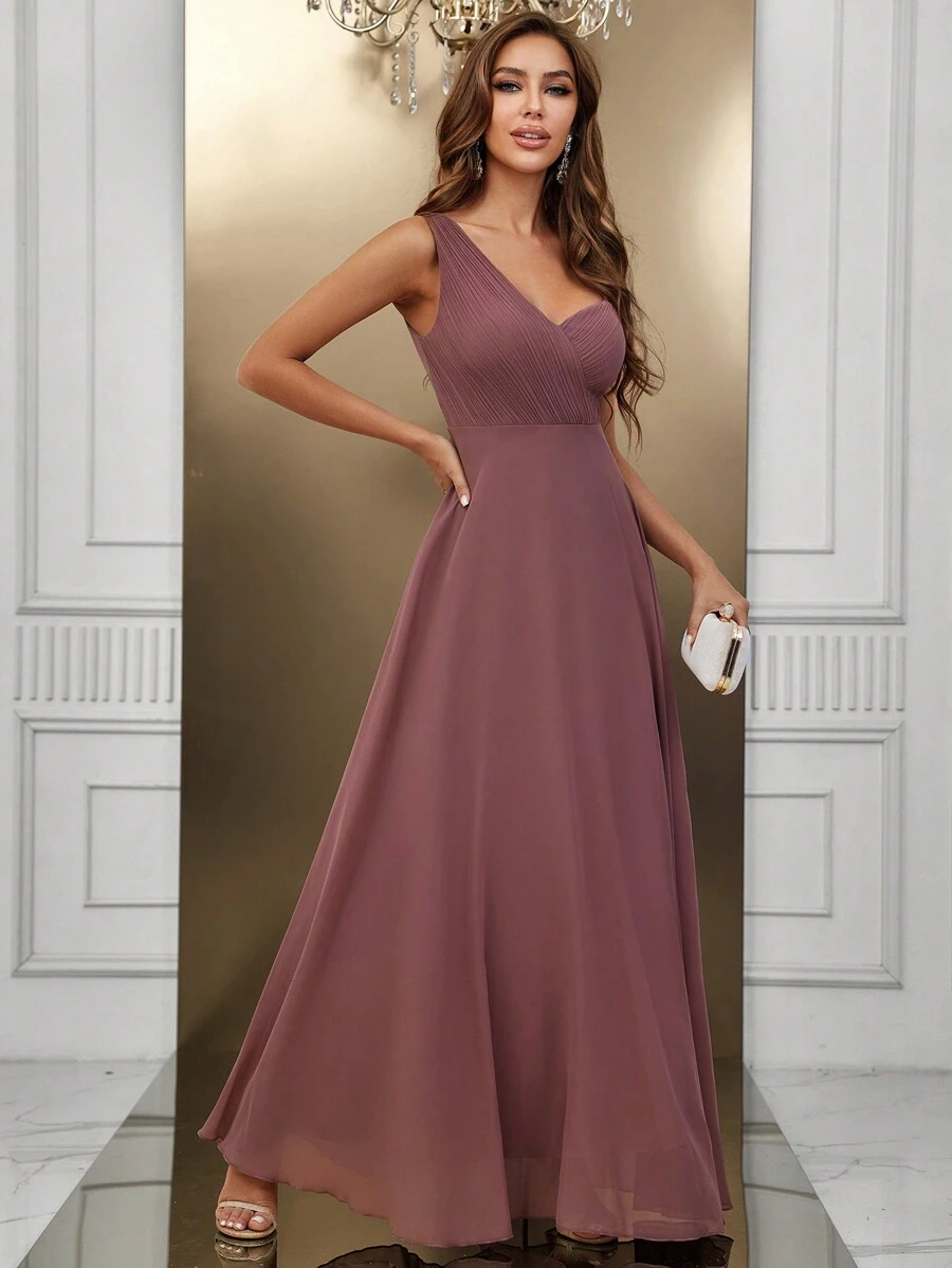 SHEIN Belle 一字肩純色伴娘禮服 - 藕粉色 - 查看 1