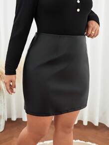 SHEIN Frenchy Hơn Bằng sáng chế Váy thẳng - màu đen - Xem 4