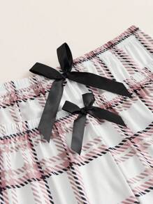Cami Top & Plaid Print Bow Front Shorts & Pants PJ Set / Pajama Set Bow Tie - Multicolor - View 6