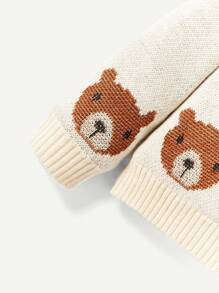 Cozy Pixies Baby Boy Bear Pattern Raglan Sleeve Sweater - MultiWarna - View 4
