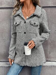 SHEIN Frenchy Túi có nắp Xén Thô Áo khoác - Xám - Xem 5