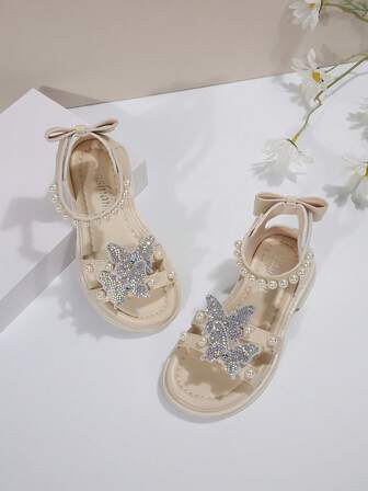 Chicas Sandalias con correa en el tobillo con diamante de imitación con mariposa & con diseño de perla artificial fiesta para verano