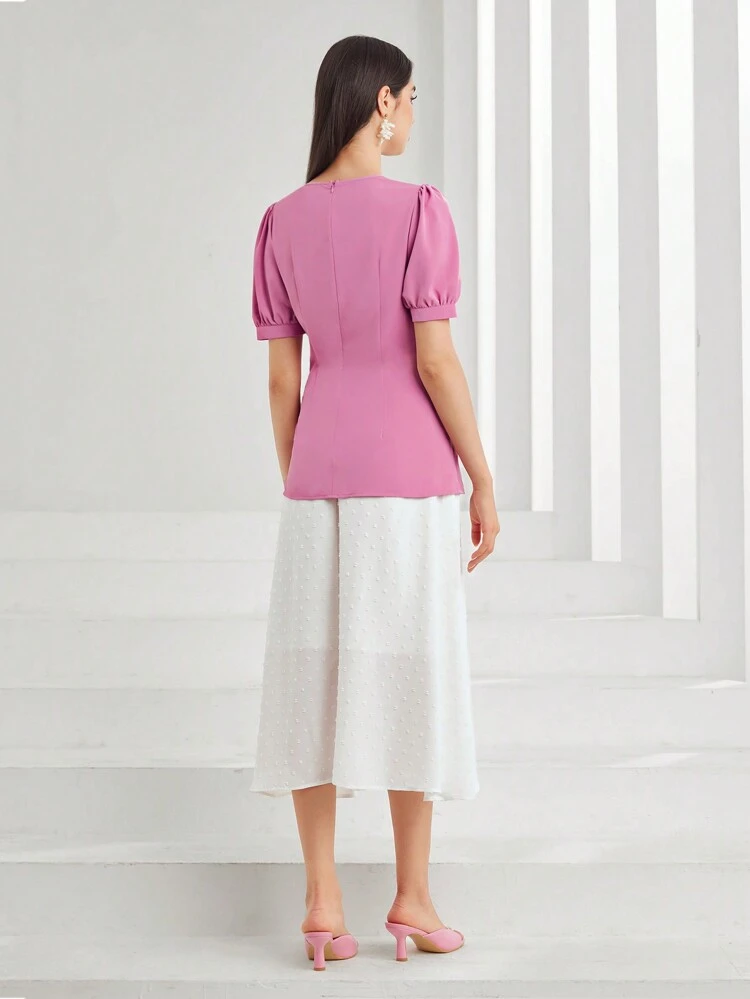 Puff Sleeve Cut Out Top & Swiss Dot Skirt Set 2 Piece Set