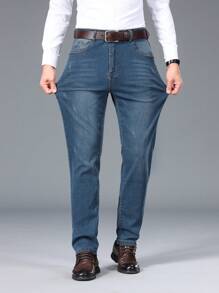 Manfinity Mode Men Slant Pocket Straight Leg Jeans Without Belt - Blue - View 7