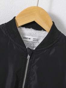 SHEIN Young Girl Butterfly Print Zip Up Bomber Jacket - Black - View 3