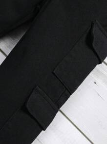 Young Girl Flap Pocket Side Cargo Pants - Black - View 4