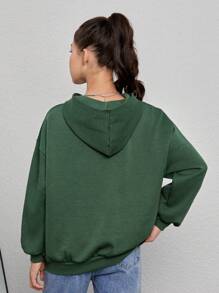 Teen Girl Slogan & Floral Print Drop Shoulder Sweatshirt - Army Green - View 2