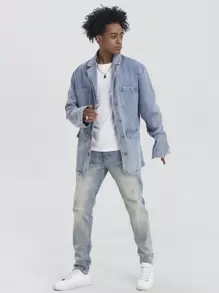 Chillumni Men Flap Pocket Denim Jacket