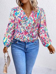 Calvaya 大碼滿版印花燈籠袖襯衫 - 彩色 - 查看 5