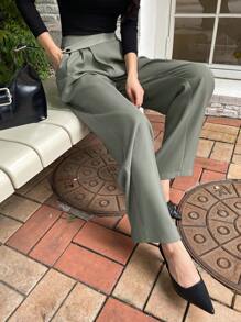 DAZY Pantalones rectos con fruncido - Verde militar - Ver 1