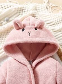 Baby Girl 3D Ear Design Hooded Belted Fuzzy Robe - Coral Pink - View 4