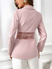 SHEIN Essnce Mesh Insert Tie Front Blazer - Baby Pink - View 2