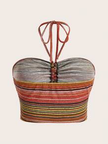 ROMWE Fairycore 大碼條紋印花掛脖上衣 - 彩色 - 查看 2