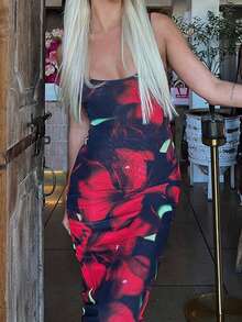 Floral Print Cami Dress - Red - View 3