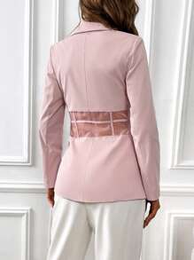SHEIN Essnce Mesh Insert Tie Front Blazer - Baby Pink - View 6
