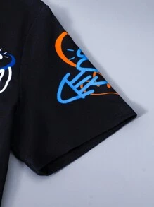 SHEIN 男孩標語圖案T恤 - 黑色 - 查看 5