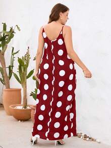 EMERY ROSE Plus Polka Dot Print Cami Dress - Red and White - View 2