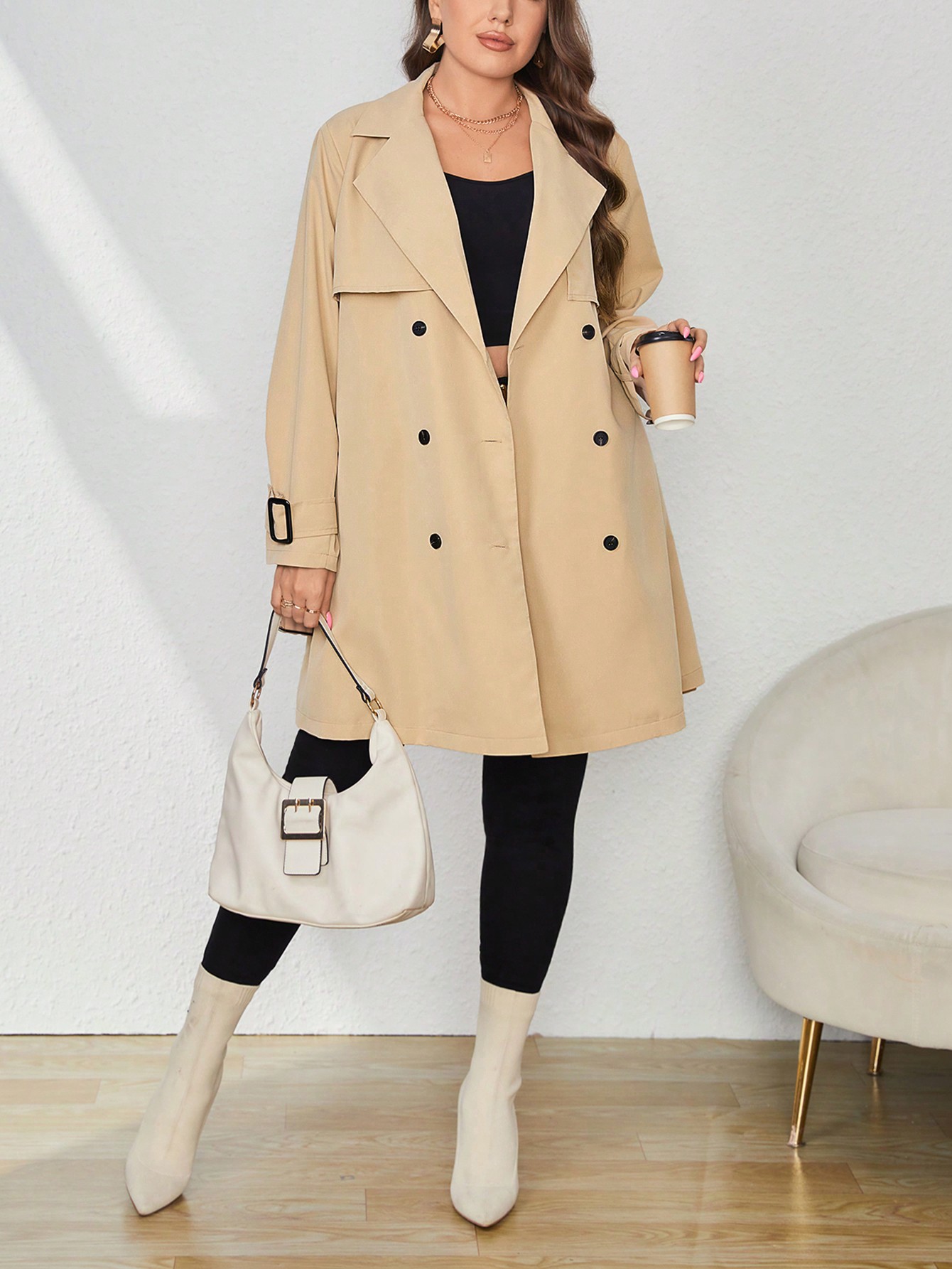 SHEIN Essnce Plus Trench À Bouton Ceinturé Mode en ligne SHEIN FRANCE