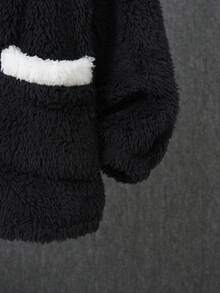 SHEIN 男小童拼接邊連帽絨毛外套不帶T恤 - 黑色 - 查看 3