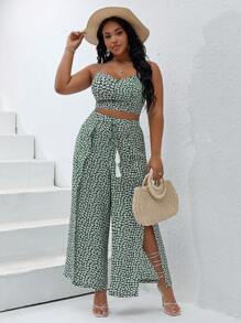 SHEIN VCAY 大碼碎花吊帶上衣&高衩長褲 - 彩色 - 查看 4