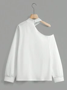 Calvaya 大碼人像圖案不對稱領運動衫 - 白色 - 查看 2