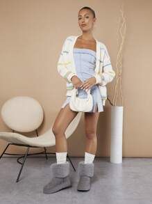 SHUZIA Women's Mid Calf Furry Slouchy Fluffy Kamik Round Toe Boots Summer Shoes Spring Shoes Spring Break Easter For Christmas