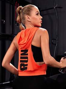 Gameset SHEIN Sport Áo nỉ thể thao có mũ in chữ, dáng ngắn. - trái cam - Xem 1