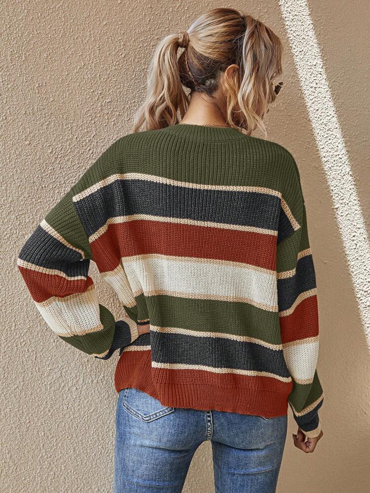 Maglione oversize a blocchi di colore con spalle a caduta, maglioncino lavorato a maglia a maniche lunghe per l'autunno e l'inverno